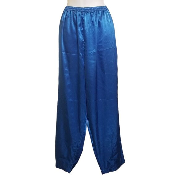 Edgemont Womens Satin Pajamas 1X Pants Top 2 Pc Lounge Set Blue Polyester - Picture 5 of 13